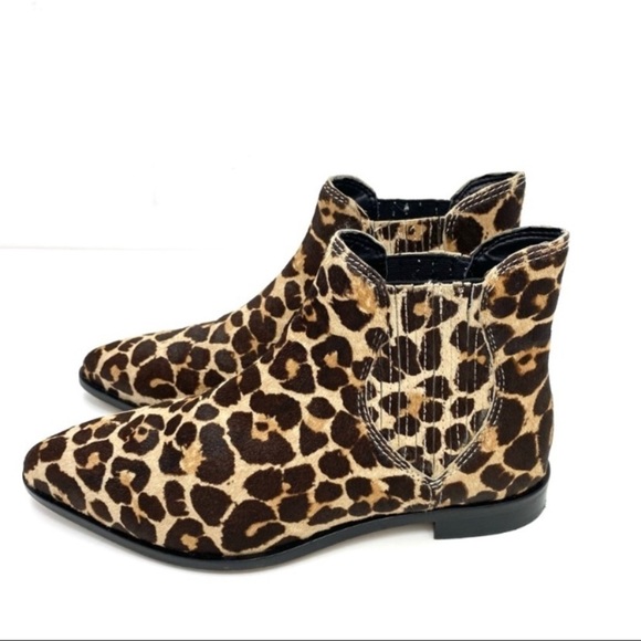 REBECCA Minkoff Maydsin Leopard Pointed Toe Calf Hair Ankle Boots in Beige - Picture 7 of 11